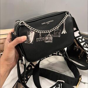 Karl Lagerfeld Black Crossbody Bag with Silver Charms